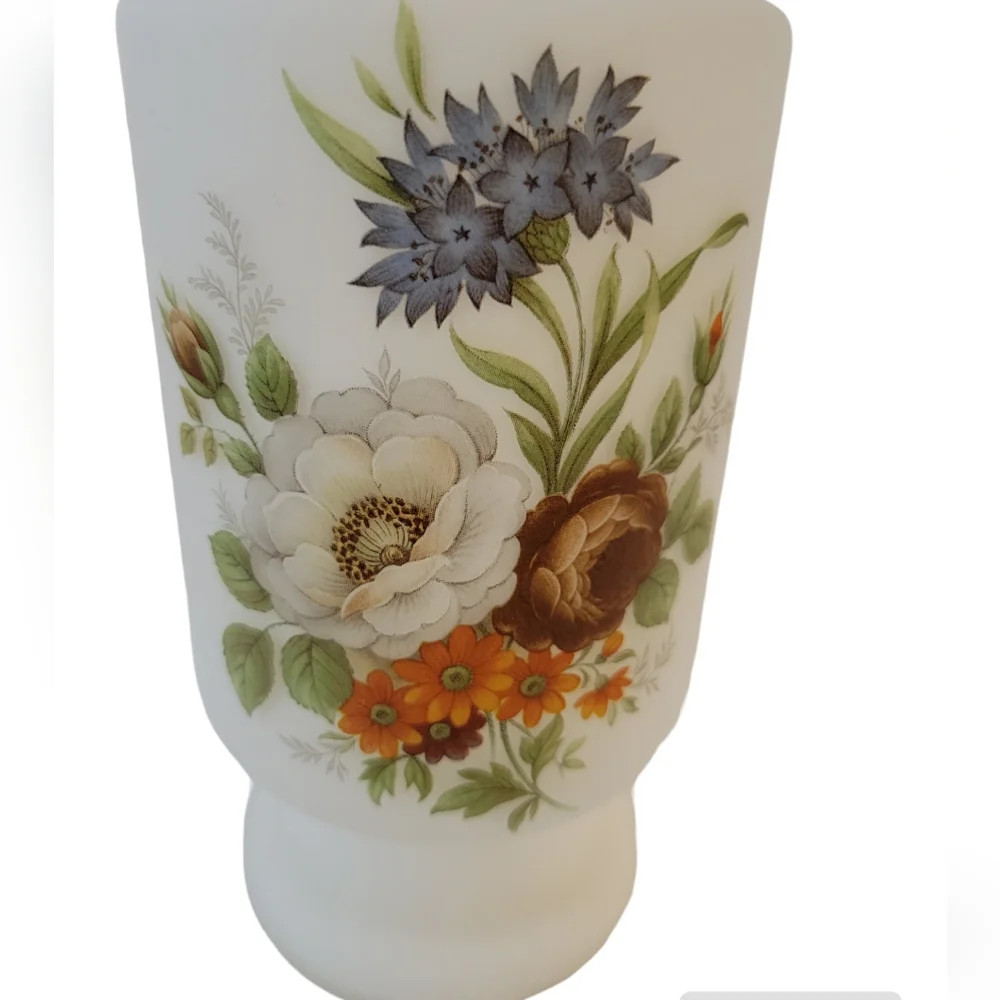 Vintage Norleans Frosted Vase Floral Transfer